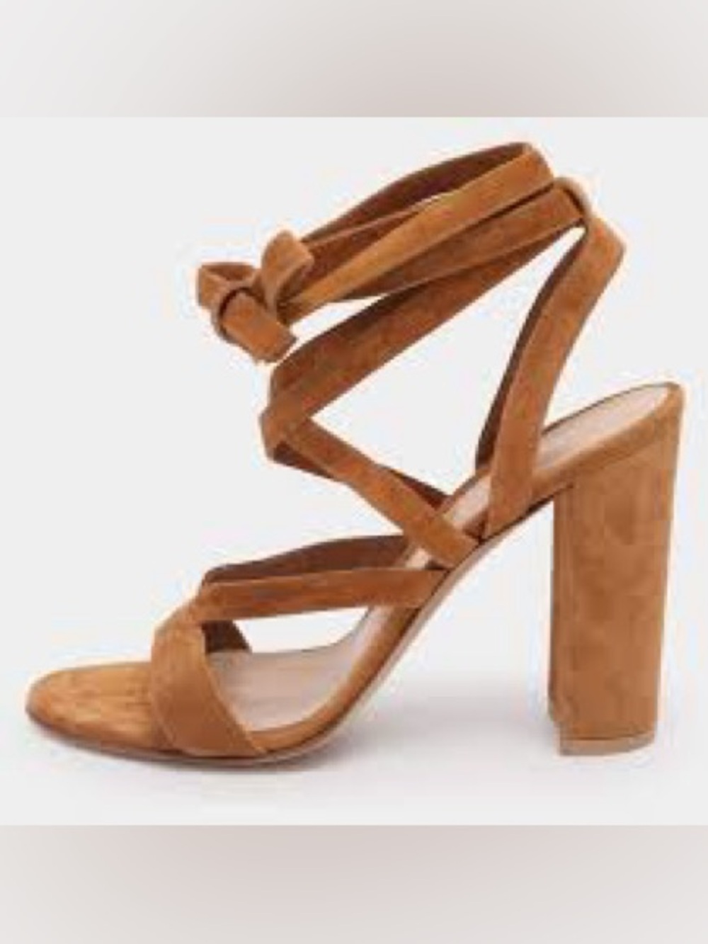 Strappy Suede Block Heel Sandal - Cognac